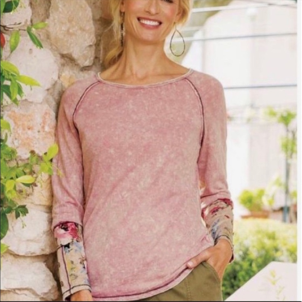 Soft Surroundings Kaila floral cuff marled tee top